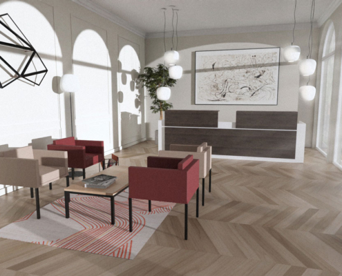 Diseño de mobiliario de espacio de trabajo para inmobiliaria en Madrid