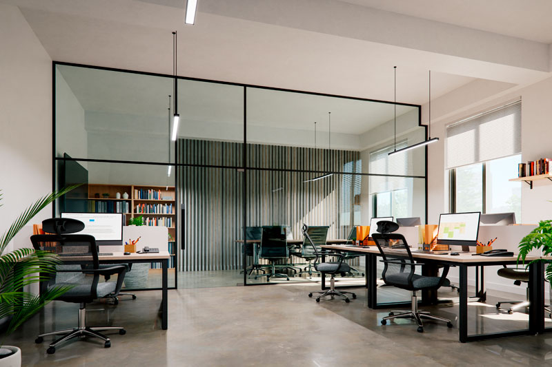 oficinas modernas con paredes de cristal